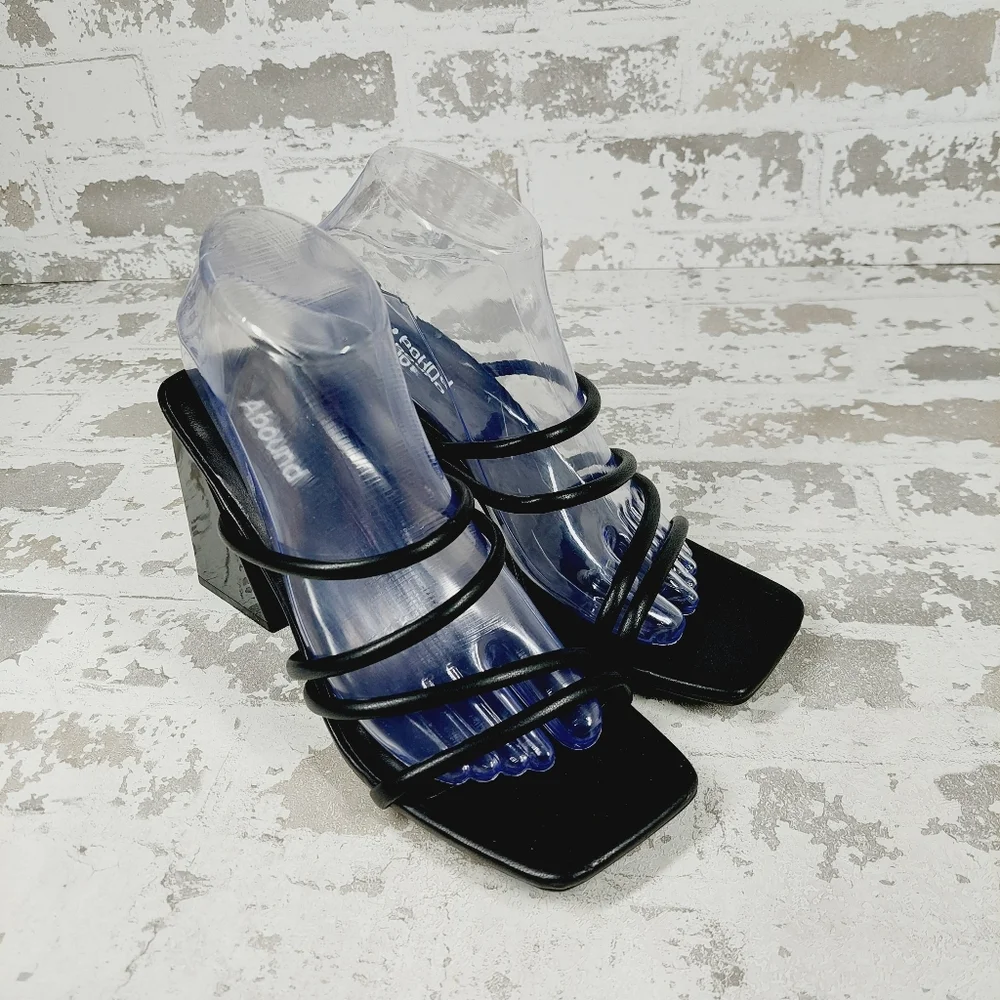 NEW Abound Austyn Black Tubular Strappy Heeled Sandals O220